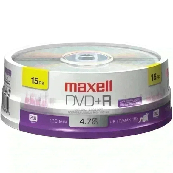 Maxell DVD+RW Discs 4.7GB 4x Spindle Silver 15/Pack 634046 - Picture 1 of 3